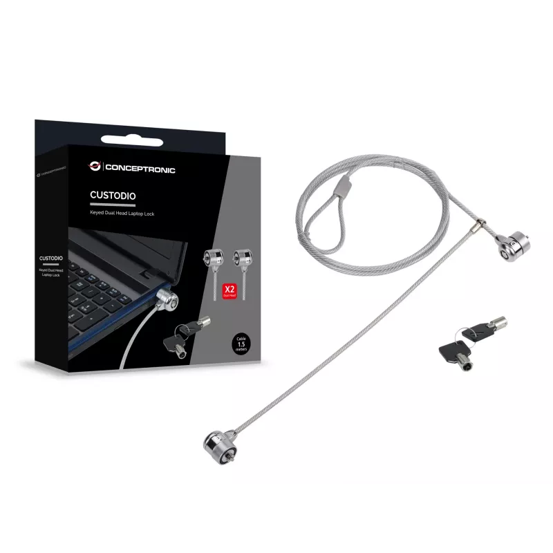 Laptop spynelė Conceptronic CNBSLOCK15T 1,5 m sidabrinė su 2 raktais