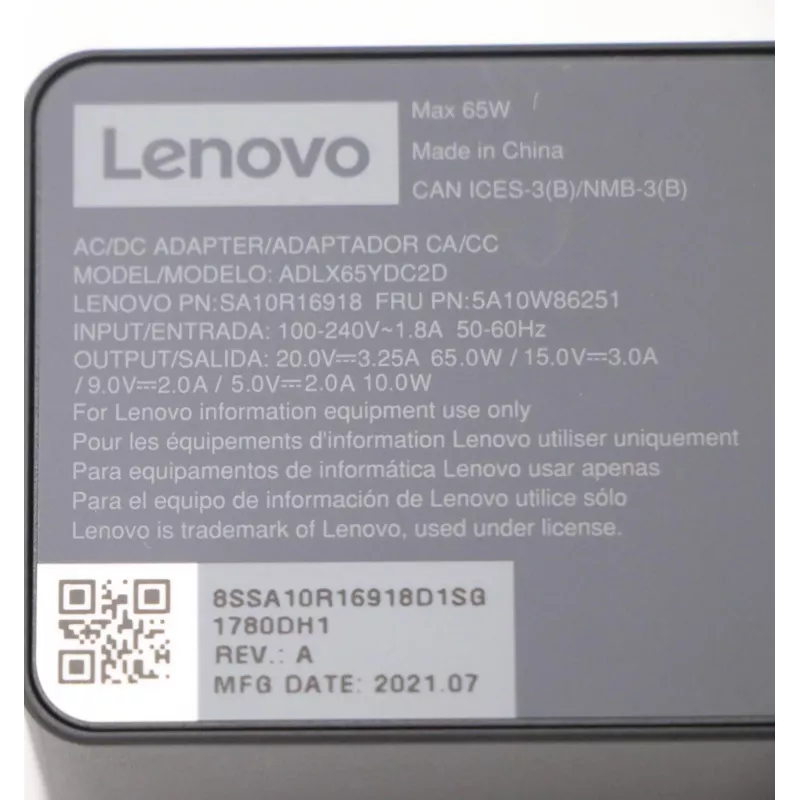 Lenovo 5A10W86251 maitinimo adapteris/inverteris 65 W, juodas