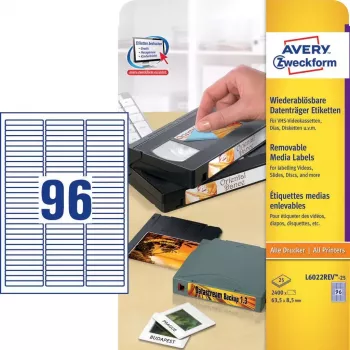 Lipni etiketė Avery L6022REV-25, nuimama, balta, 63,5 × 8,5 mm, 2400 vnt.