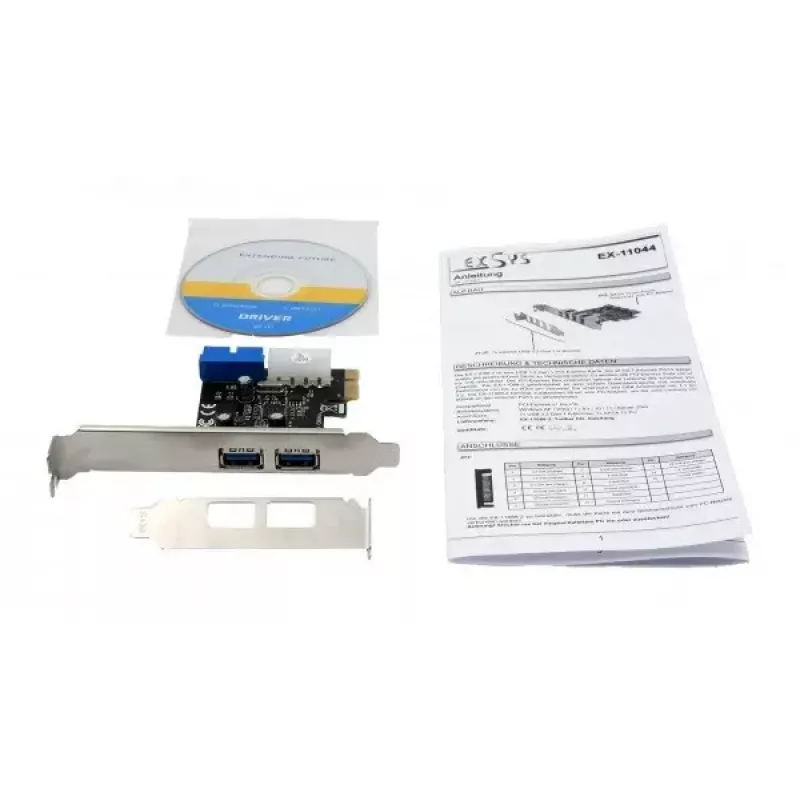 EXSYS EX-11049 Vidinė USB 3.2 Gen 1 PCIe adapterio plokštė, juoda/sidabrinė