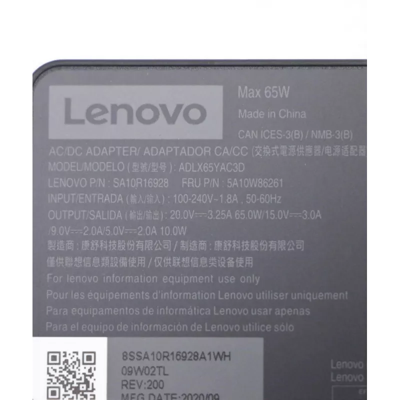 Lenovo 5A10W86261 maitinimo adapteris / keitiklis Vidaus 65 W Juoda