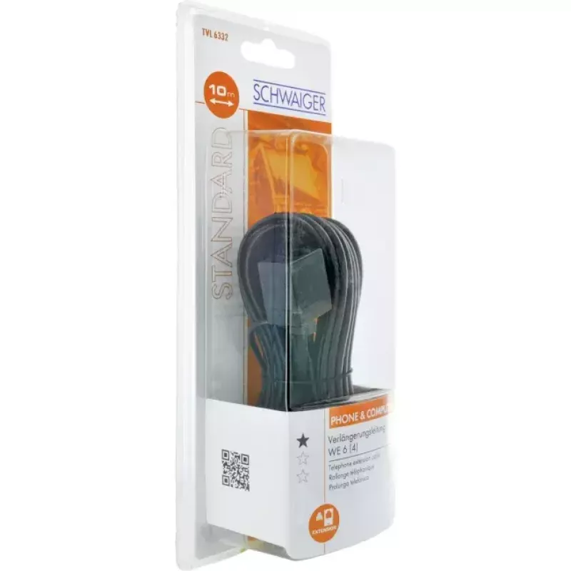 Telefono laidas Schwaiger 10m RJ-11 - RJ-11 juodas