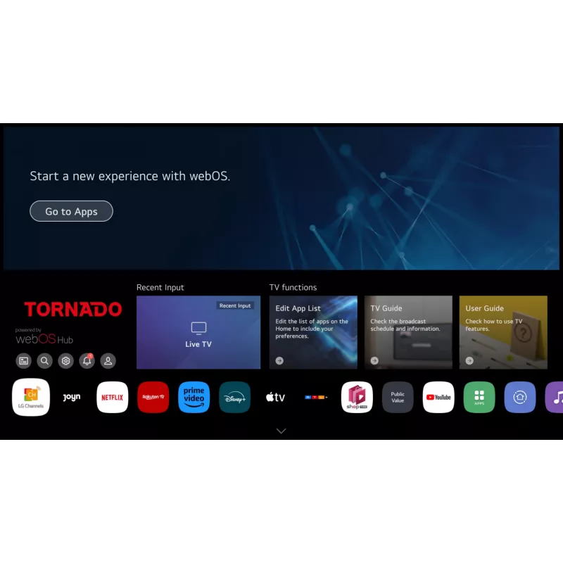 TORNADO 65US4301X | 65 colių 4K berėmis WebOS išmanusis televizorius su balsu valdomu nuotolinio valdymo pultu