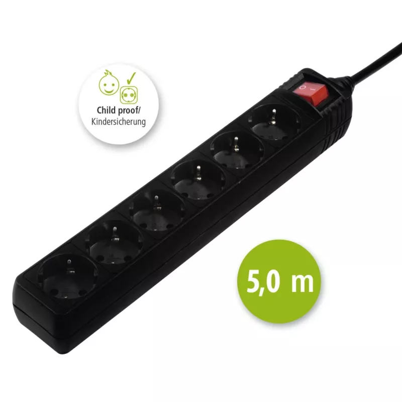 Hama 137266 ilgintuvas 6 kištukiniai lizdai Juodas
