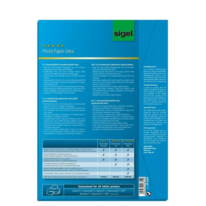 Spausdinimo popierius A4 Sigel IP639 Blizgus 50 lapų Baltas