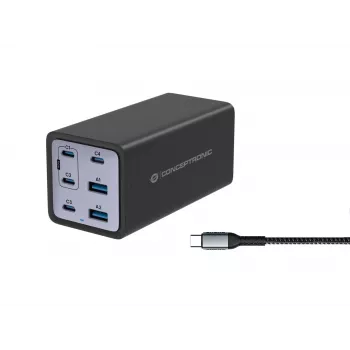 Conceptronic 6 prievadų 200W GaN USB PD įkroviklis su USB-C įkrovimo laidu, USB-C x 4, USB-A x 2, QC 3.0, PD 3.1, PPS