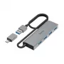 Hama 00200138 USB 3.2 Gen 1 sąsajų šakotuvas, 4× USB-A, 1× USB-C, 5 Gbps, antracitas, pilka