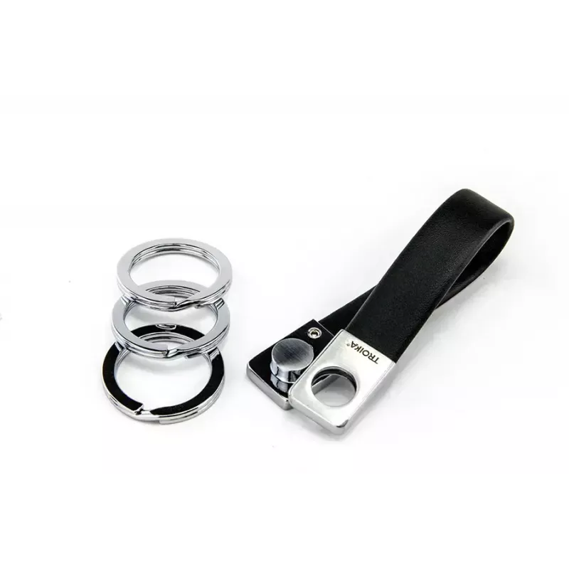 Raktų pakabukas TROIKA TWISTER juodas sidabrinis odinis metalinis 16mm 9mm