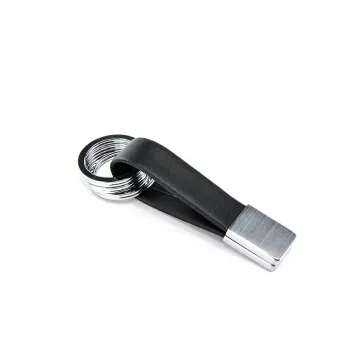 Raktų pakabukas TROIKA TWISTER juodas sidabrinis odinis metalinis 16mm 9mm