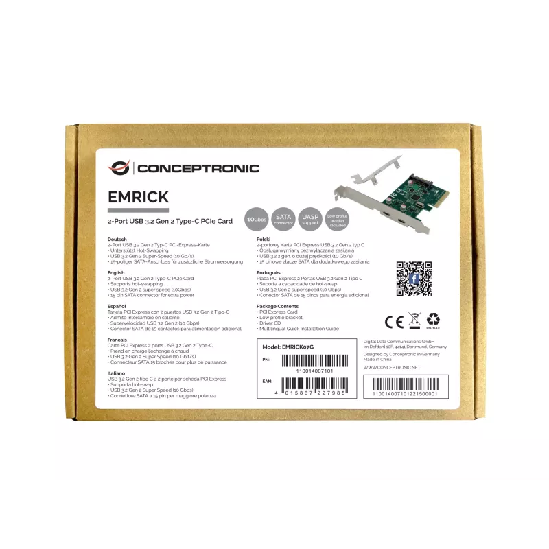 Conceptronic EMRICK 2 prievadų USB 3.2 Gen 2 Type-C PCIe kortelė