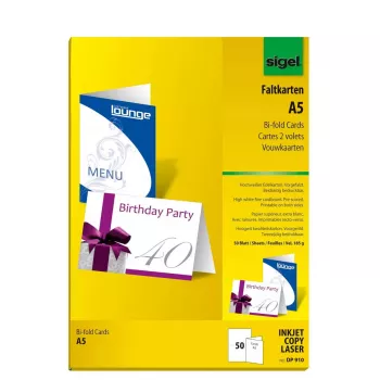Sveikinimo atvirukas Sigel DP910, A4 su lenkimo linija, 185 g/m², 50 vnt.