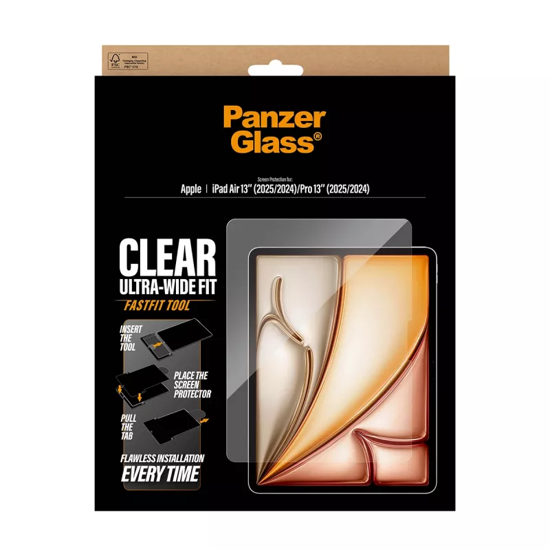 PanzerGlass ® Ekrano apsauginis stiklas iPad Air 13 colių (2024-2026) | Pro 13 colių (2024-2025) | Ultra-Wide Fit su Fastfit įrankiu