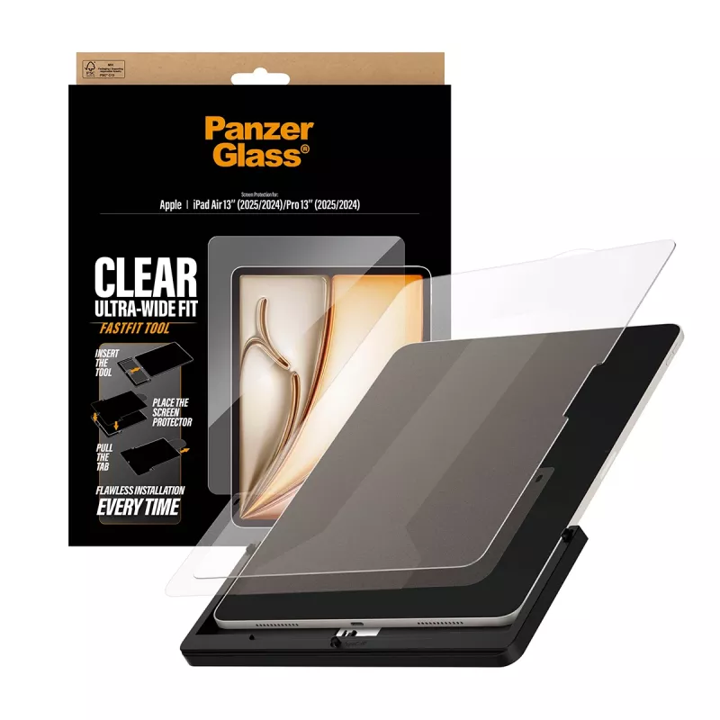 PanzerGlass ® Ekrano apsauginis stiklas iPad Air 13 colių (2024-2026) | Pro 13 colių (2024-2025) | Ultra-Wide Fit su Fastfit įrankiu