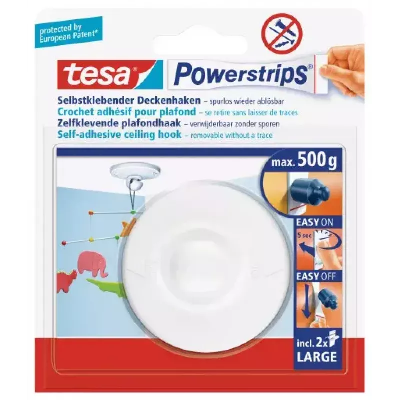Sieninis kabliukas Tesa 58029-00020 Baltas – 1 vnt., lipnus namų kabliukas