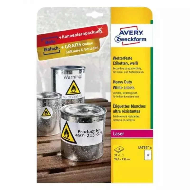Lipnūs etikečių lapai spausdintuvui Avery L4774-8
