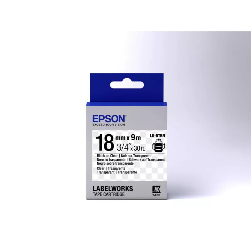 Epson LK-5TBN juoda/permatoma etikečių kasetė 18 mm (9 m)