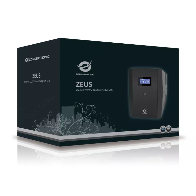 Nepertraukiamo maitinimo šaltinis Conceptronic ZEUS 1200VA 720W, linijinis-interaktyvus, 5 lizdai (IEC + Schuko)