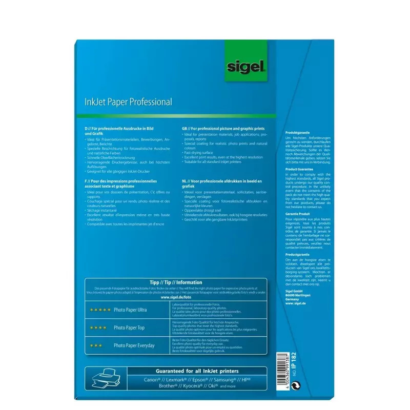 Spausdinimo popierius A4 Sigel IP182 matinis 50 lapų baltas