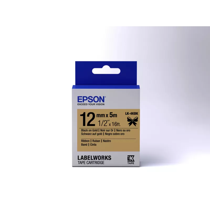 Epson kasetė su satino juostele LK-4KBK juoda/auksinė 12mm (5m)