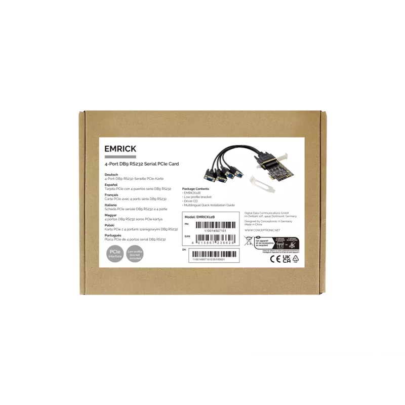 Conceptronic 4 prievadų DB9 RS232 nuoseklioji PCIe plokštė