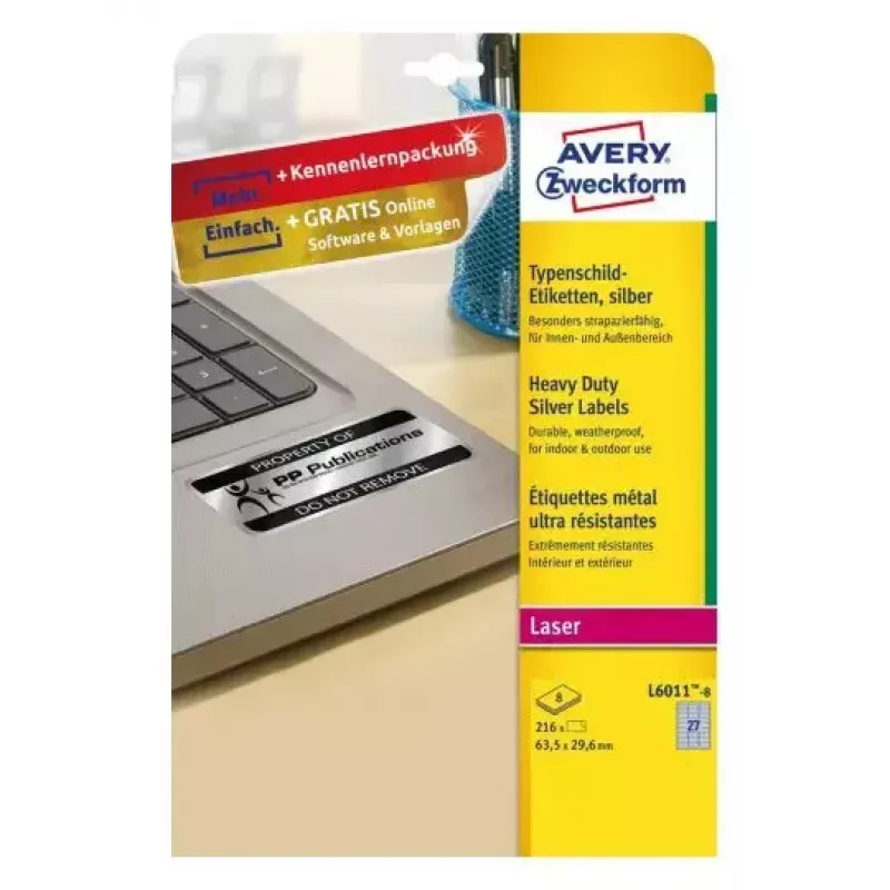 Lipdukai spausdintuvui Avery L6011-8 sidabriniai