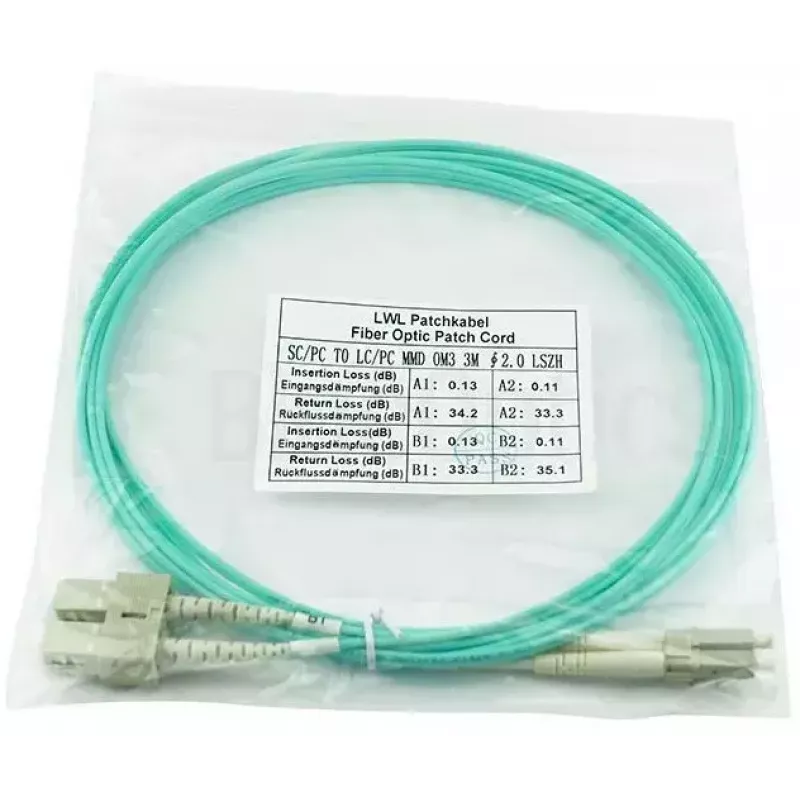 BlueOptics LC–SC daugiamodis OM3 šviesolaidinis komutacinis kabelis, LC-UPC/SC-UPC, 5 m, smėlio spalvos (suderinamas su Corning 055702K512000005M)