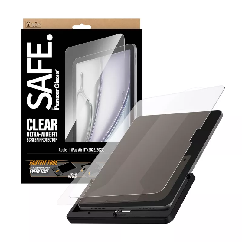 PanzerGlass SAFE.® Screen Protector iPad Air 11 colių (2024-2026) | Ultra-Wide Fit su Fastfit įrankiu