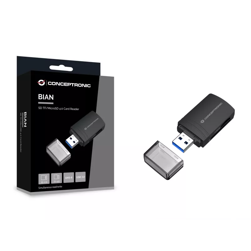Conceptronic BIAN06B SD/TF/MicroSD 4.0 kortelių skaitytuvas, UHS-II, USB 3.0, 5 Gbps