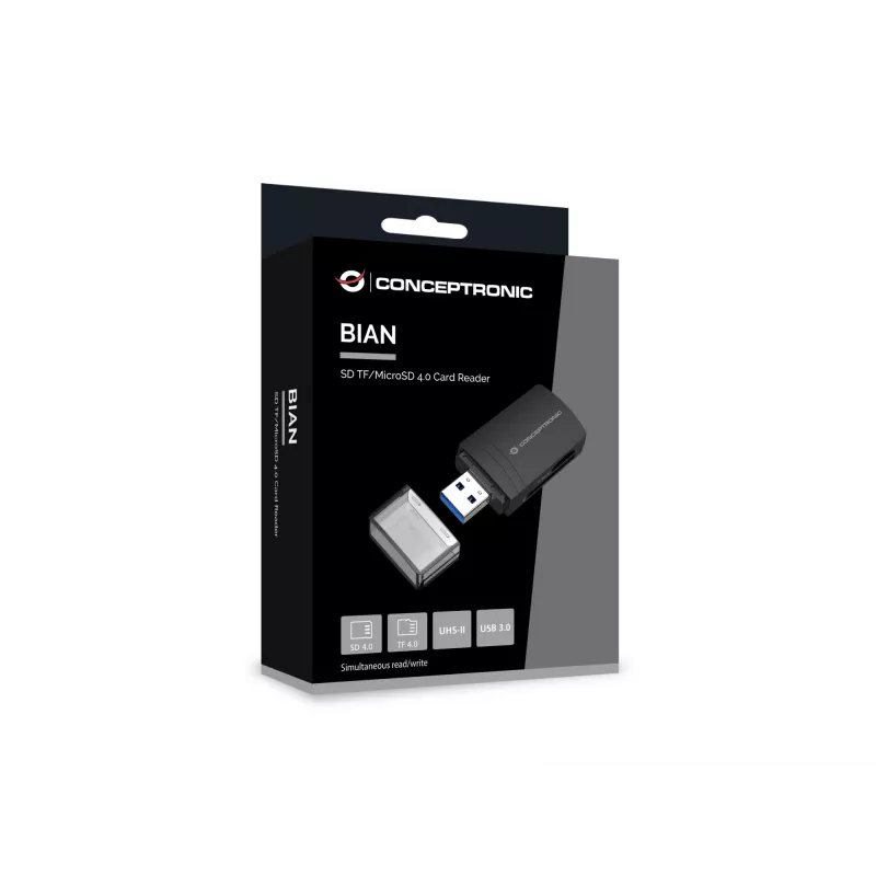 Conceptronic BIAN06B SD/TF/MicroSD 4.0 kortelių skaitytuvas, UHS-II, USB 3.0, 5 Gbps