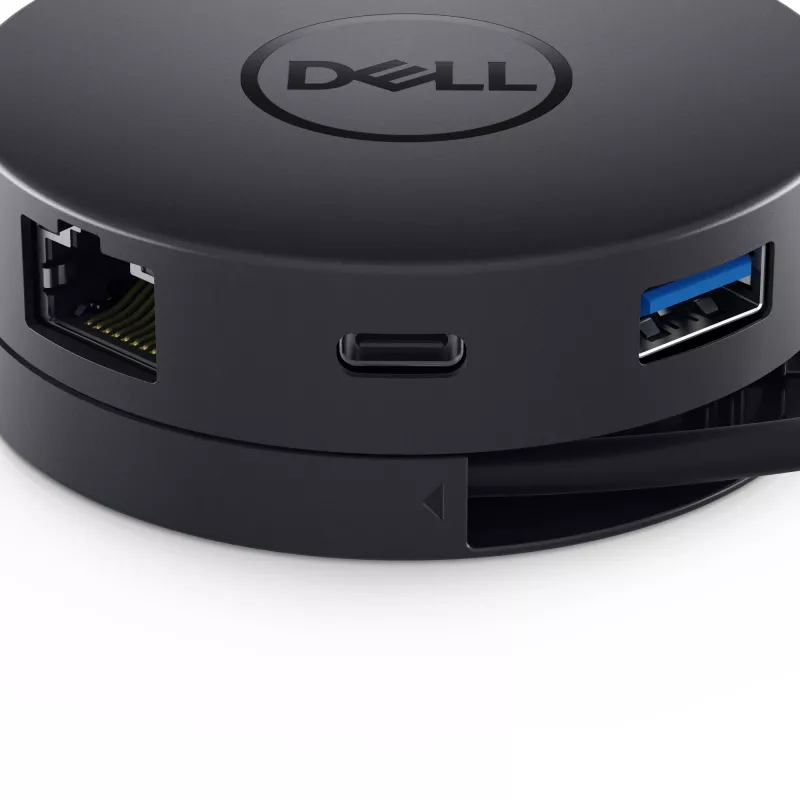 DELL DA300 Universal USB-C 6-in-1 adapter, USB 3.2 Gen 2 Type-C, HDMI, DP, VGA, Ethernet, USB-A, USB-C, juodas