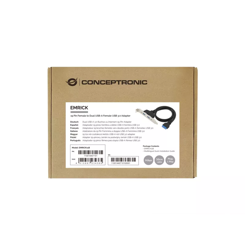 Conceptronic EMRICK11B 19 kontaktų moteriškas į USB-A Dual moteriškas USB 3.0 adapteris