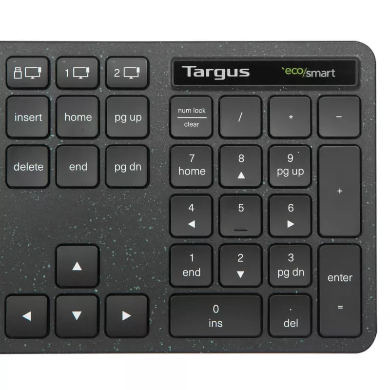 Targus EcoSmart AKB873UK belaidė klaviatūra RF Wireless + Bluetooth QWERTY UK English juoda