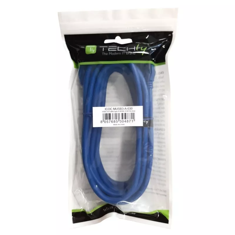 Techly USB 3.0 Superspeed laidas A / Micro B 3 m mėlynas ICOC MUSB3-A-030