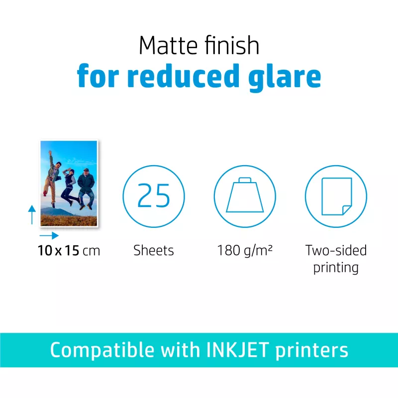 HP matinis foto popierius 180 g/m² 10 x 15 cm (101 x 152 mm) 25 lapų