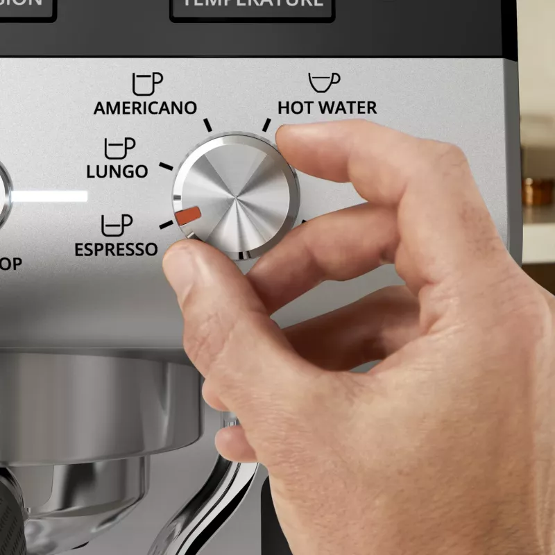 Pusiau automatinis espresso aparatas KRUPS XP801T su įmontuotu malūnėliu, 3 L vandens talpa, 2 puodelių išėjimu, juodas/nerūdijantis plienas