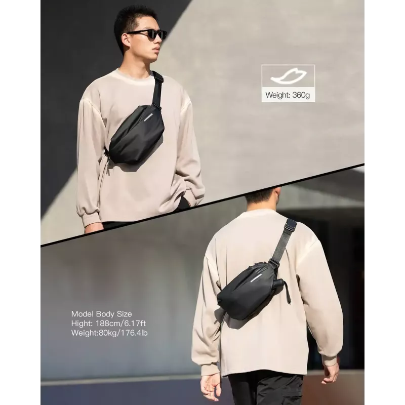 Pečių krepšys Inateck LB03014 – unisex poliesteris 900D, užtrauktuku, 4 L, juodas