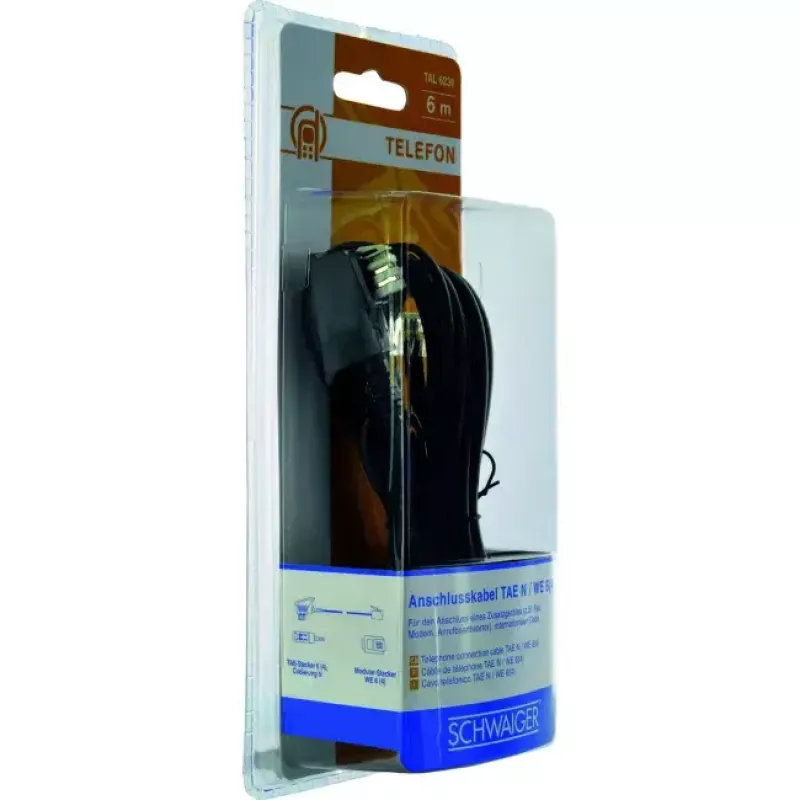 Telefono kabelis RJ-11 Schwaiger TAL6236533 6,0 m TAE-N Juodas
