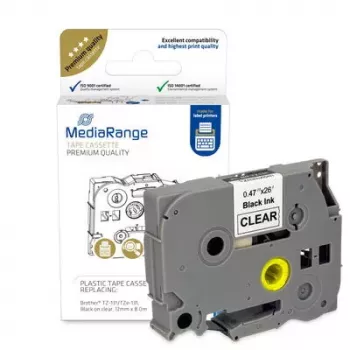 Plastikinė juostos kasetė MediaRange TZ-131 12 mm juoda ant skaidrios
