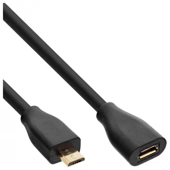 InLine Micro-USB 2.0 prailginimo laidas, Micro-B M/F, juodas/auksinis, 2 m