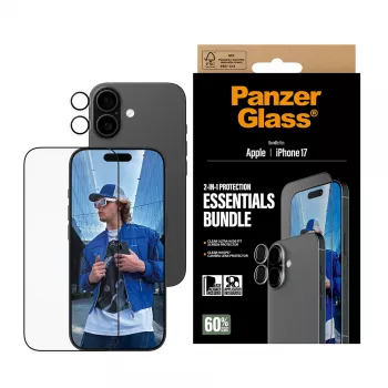 PanzerGlass 2-in-1 Essentials Bundle iPhone 17 – apsauginis stiklas ekranui ir objektyvams