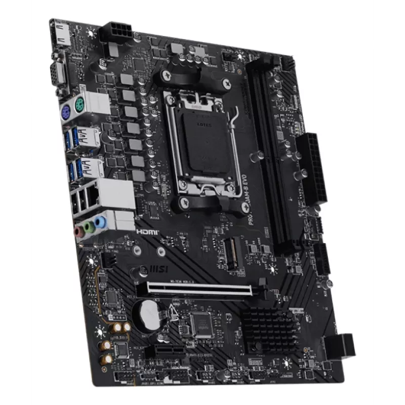 Motininė plokštė MSI PRO A620AM-B EVO ATX — AMD A620A, Socket AM5, DDR5 2× DIMM iki 128 GB, 5 Gb Ethernet, M.2 ir SATA III, HDMI 2.1