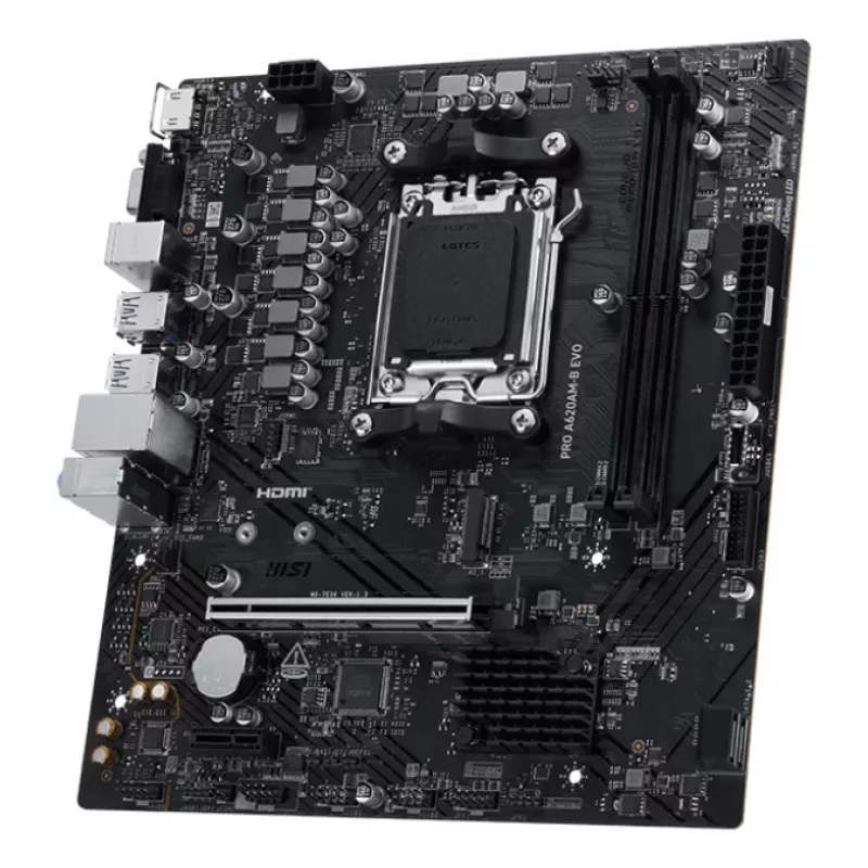 Motininė plokštė MSI PRO A620AM-B EVO ATX — AMD A620A, Socket AM5, DDR5 2× DIMM iki 128 GB, 5 Gb Ethernet, M.2 ir SATA III, HDMI 2.1