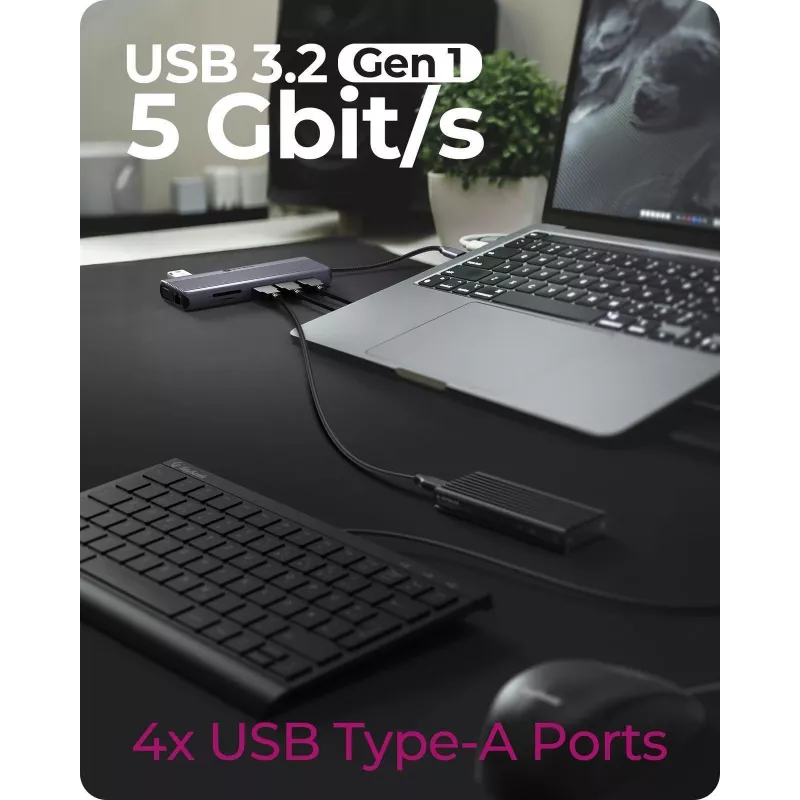 ICY BOX IB-DK4062-CPD Laipiojimo stotelė USB 3.2 Gen 1 (3.1 Gen 1) Type-C, 12 prievadų, antracitinė