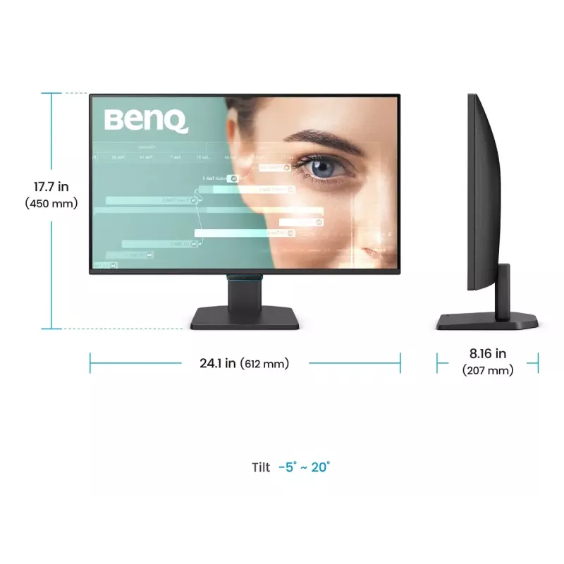 Monitorius BenQ 27 colių 1080p FHD Eye-Care — 27 colių (68.6 cm), 1920×1080, 5 ms, IPS/LCD, matinis, 16:9, 178°/178°, įmontuoti garsiakalbiai, VESA, juodas