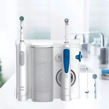 Oral-B Idropulsore Health Center suaugusiųjų sukamoji-švytuoklinė dantų šepetėlis, mėlyna, balta