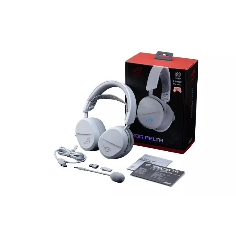 Ausinės ASUS ROG Pelta, belaidės ir laidinės, žaidimų, ausinė juosta, USB Type-C, Bluetooth, balta