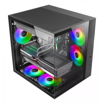 Korpusas TACENS Mars Gaming MCV-ONE Midi Tower – Juodas, ATX/Micro-ATX/Mini-ITX, grūdintas stiklas, palaiko 120 mm ventiliatorius
