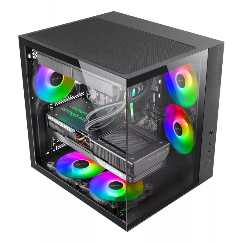Korpusas TACENS Mars Gaming MCV-ONE Midi Tower – Juodas, ATX/Micro-ATX/Mini-ITX, grūdintas stiklas, palaiko 120 mm ventiliatorius