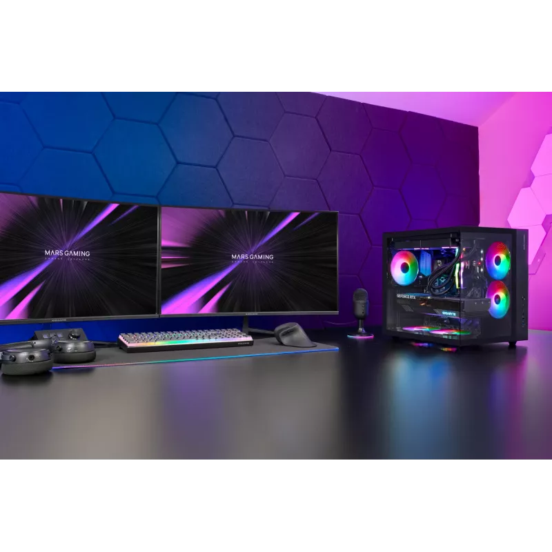 Korpusas TACENS Mars Gaming MCV-ONE Midi Tower – Juodas, ATX/Micro-ATX/Mini-ITX, grūdintas stiklas, palaiko 120 mm ventiliatorius