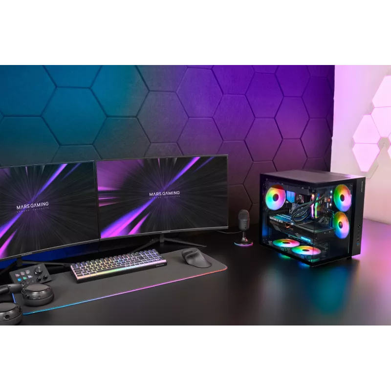 Korpusas TACENS Mars Gaming MCV-ONE Midi Tower – Juodas, ATX/Micro-ATX/Mini-ITX, grūdintas stiklas, palaiko 120 mm ventiliatorius